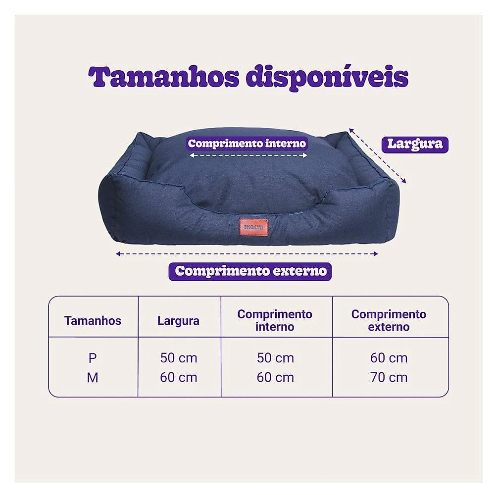 Cama Meau Retangular Impermeável Azul Marinho - Tam. P