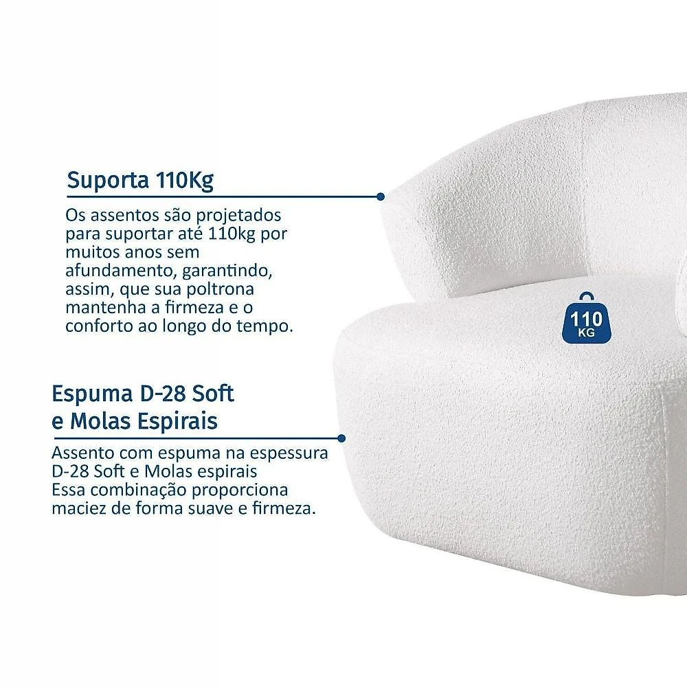 Conjunto 1 Sofá Orgânico 160cm e 2 Poltronas Base Giratória e Orgânicas Zoe Espresso Móveis Off White