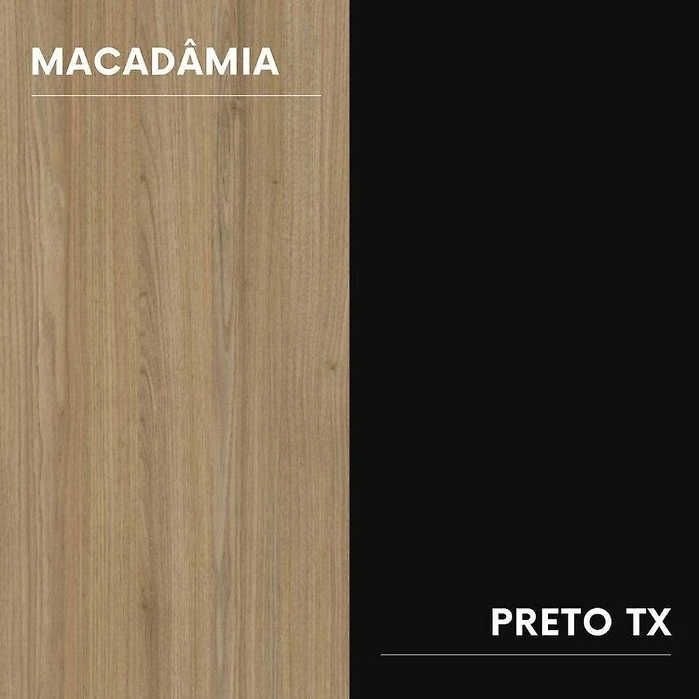 Conjunto para Escritório com Mesa de Reunião 6 Lugares e 2 Armários Baixos com Chave Espresso Móveis Macadâmia/Preto