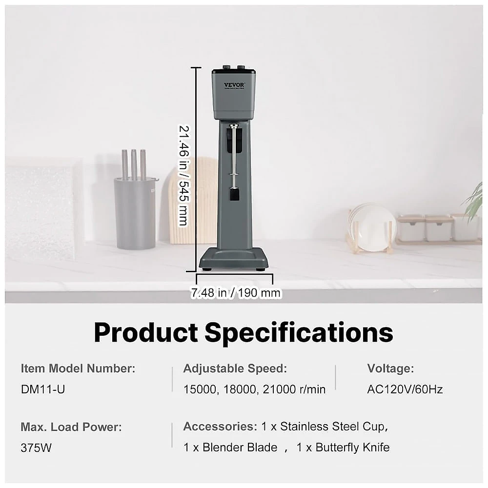 Mixer de Milkshake VEVOR Inox 820ml 3 Velocidades Misturador Comercial 110V