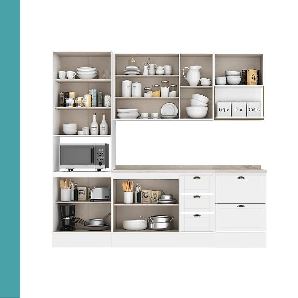 Cozinha Completa Milla Comfort 10 Portas 5 Gavetas MDF 250CM Branco