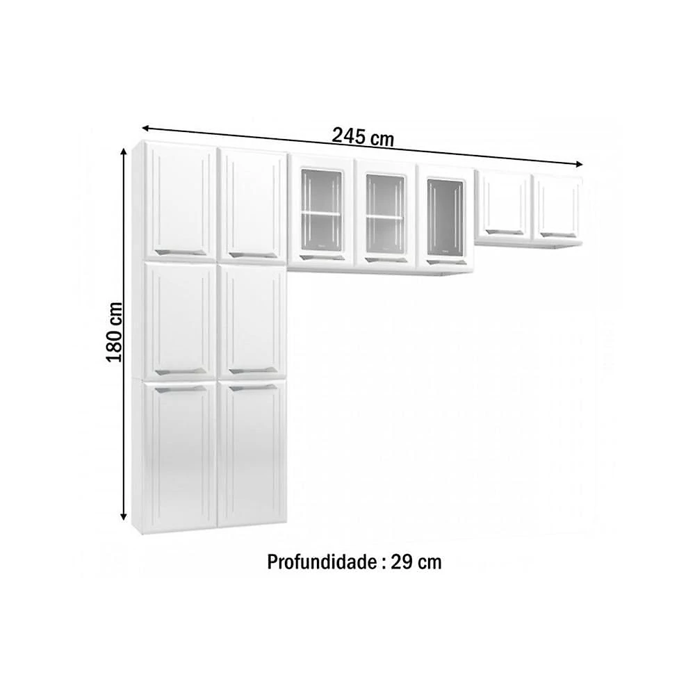 Kit De Cozinha Compacta Topazio C- 11 Portas ( 3 C- Vidro ) Preto - Telasul