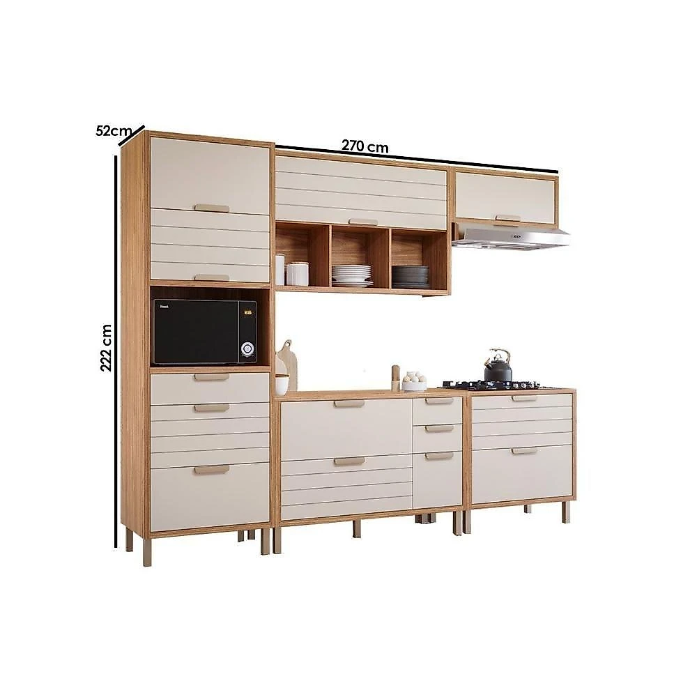 Kit Modulado Cozinha Eloise 5 Peças MDF 120CM Cinamomo e Platina MGM