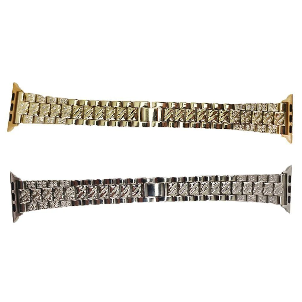 Smartwatch Kit 2 Pulseiras Luxo Pedra Strass Aço 3 Elos