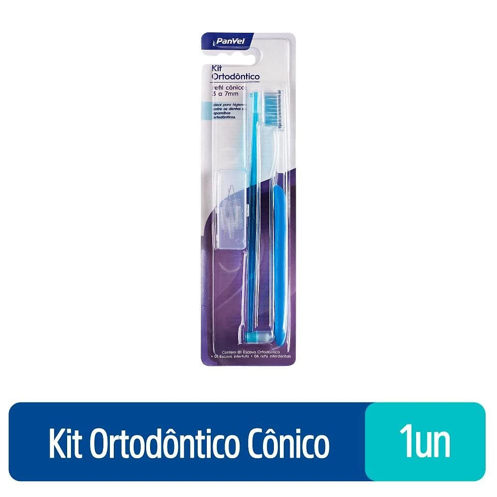 Kit Ortodôntico Panvel Sortido Escova Ortodôntica + Escova Intertufo Cônica + 6 Refis Interdentais