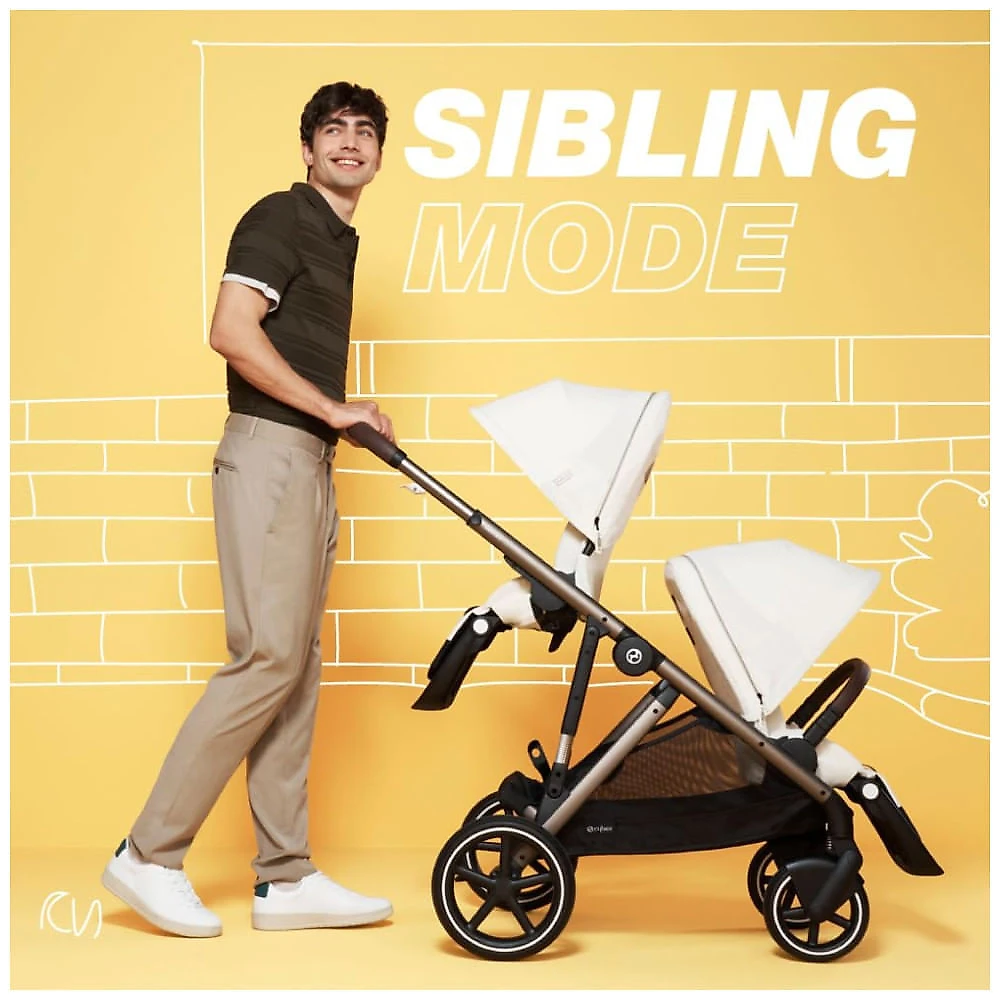 Carrinho de Bebê Duplo Modular com Mais de 20 Configurações e Inclui Cesto de Compras Removível, Cybex Gazelle S, Bege