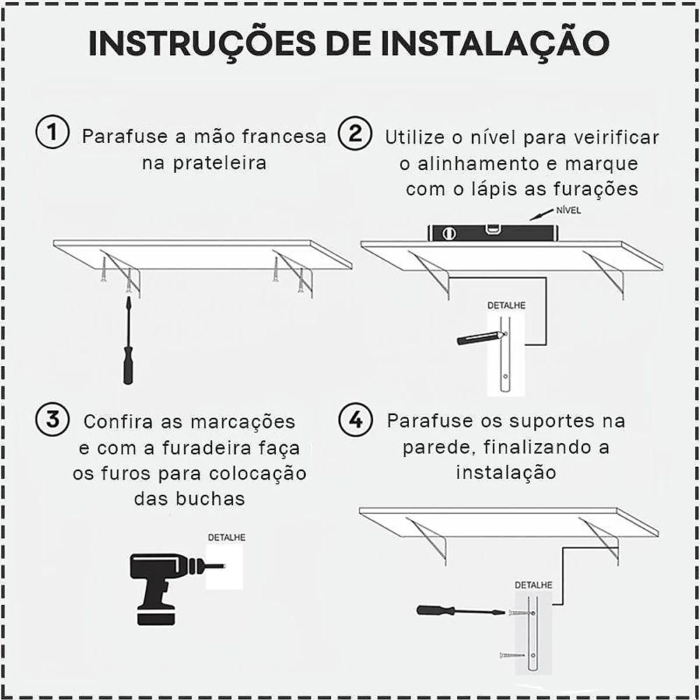 Prateleira 80 X 30cm Nogal com Mão Francesa MDP Parafuso Organizadora Sala Marrom Mercado