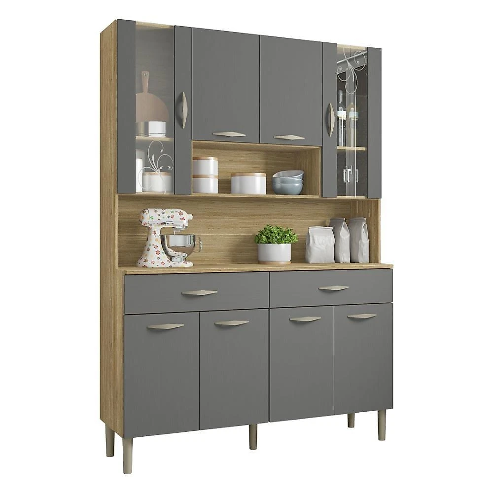 Armário De Cozinha Compacta 8 Portas 2 Gavetas Paris - Freijó-gris