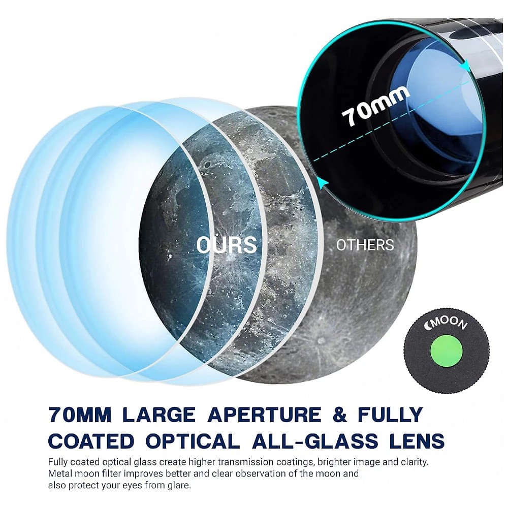 Miniatura Telescópio Astronômico 15x180 com Tripé Ajustável e Adaptador de Celular, ESSLNB 36070, Azul