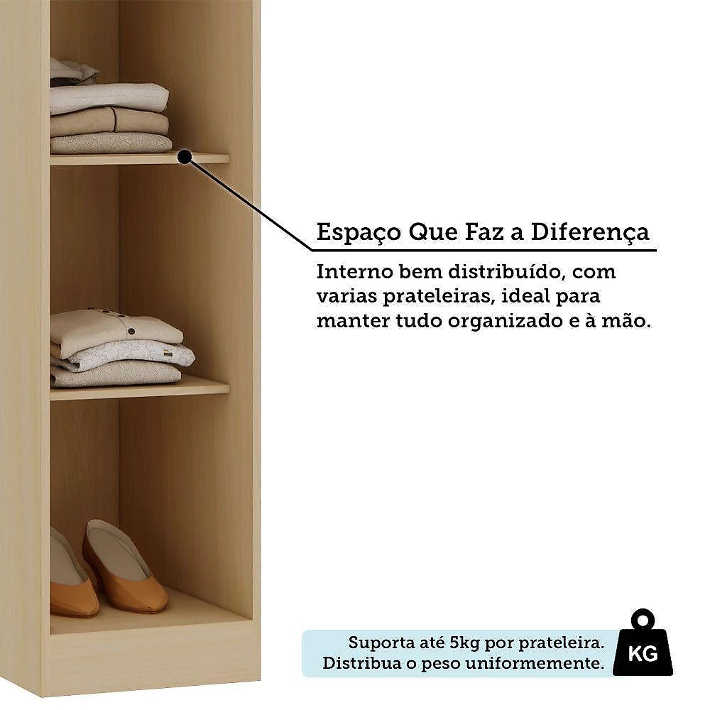 Guarda Roupa Modulado Mônaco 1 Porta de Bater MDP e MDF Carvalho-off White Pérola Luciane Móveis