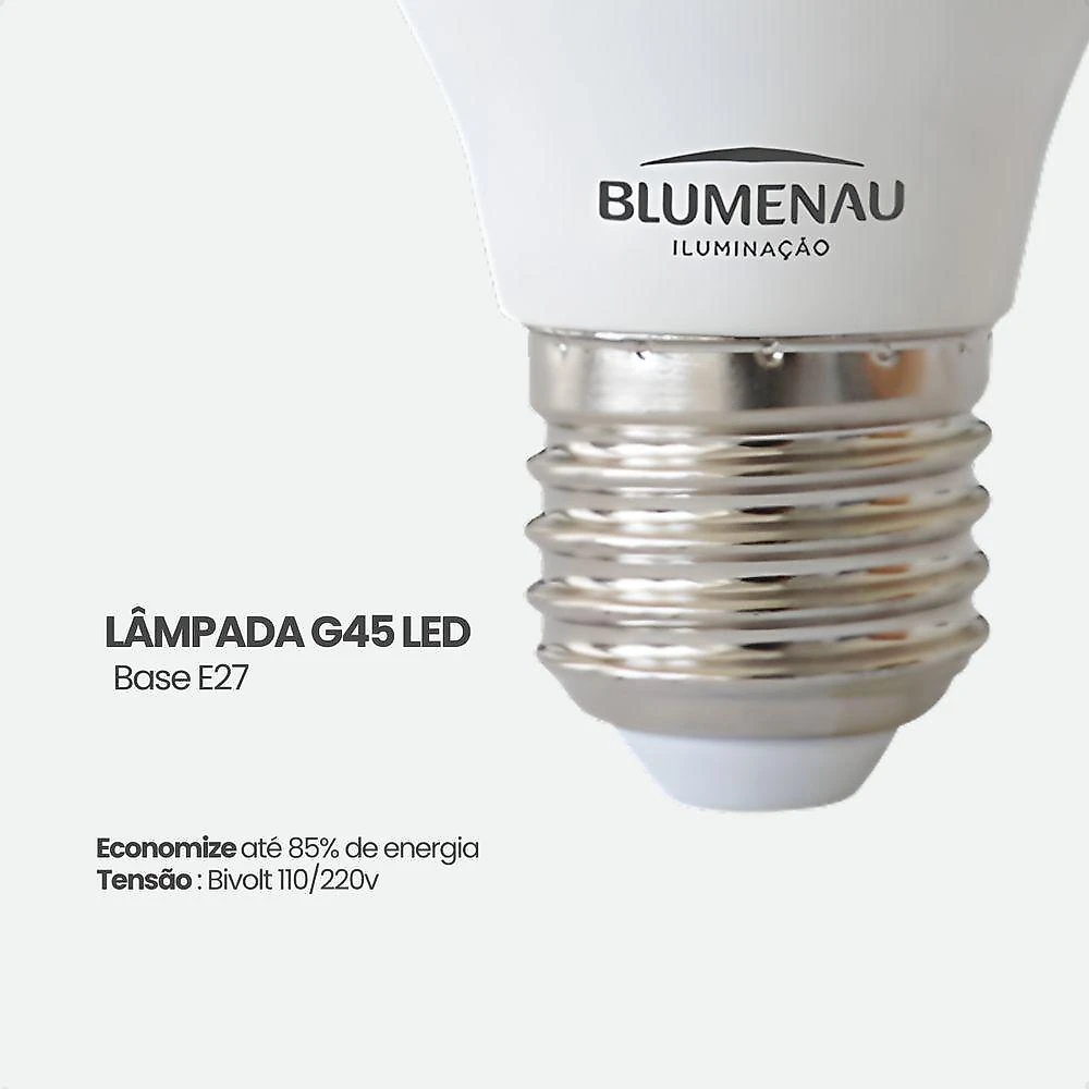 Kit 10 Lâmpada LED Bolinha G45 4,8W 6500K E27 Branco Frio Blumenau Iluminação