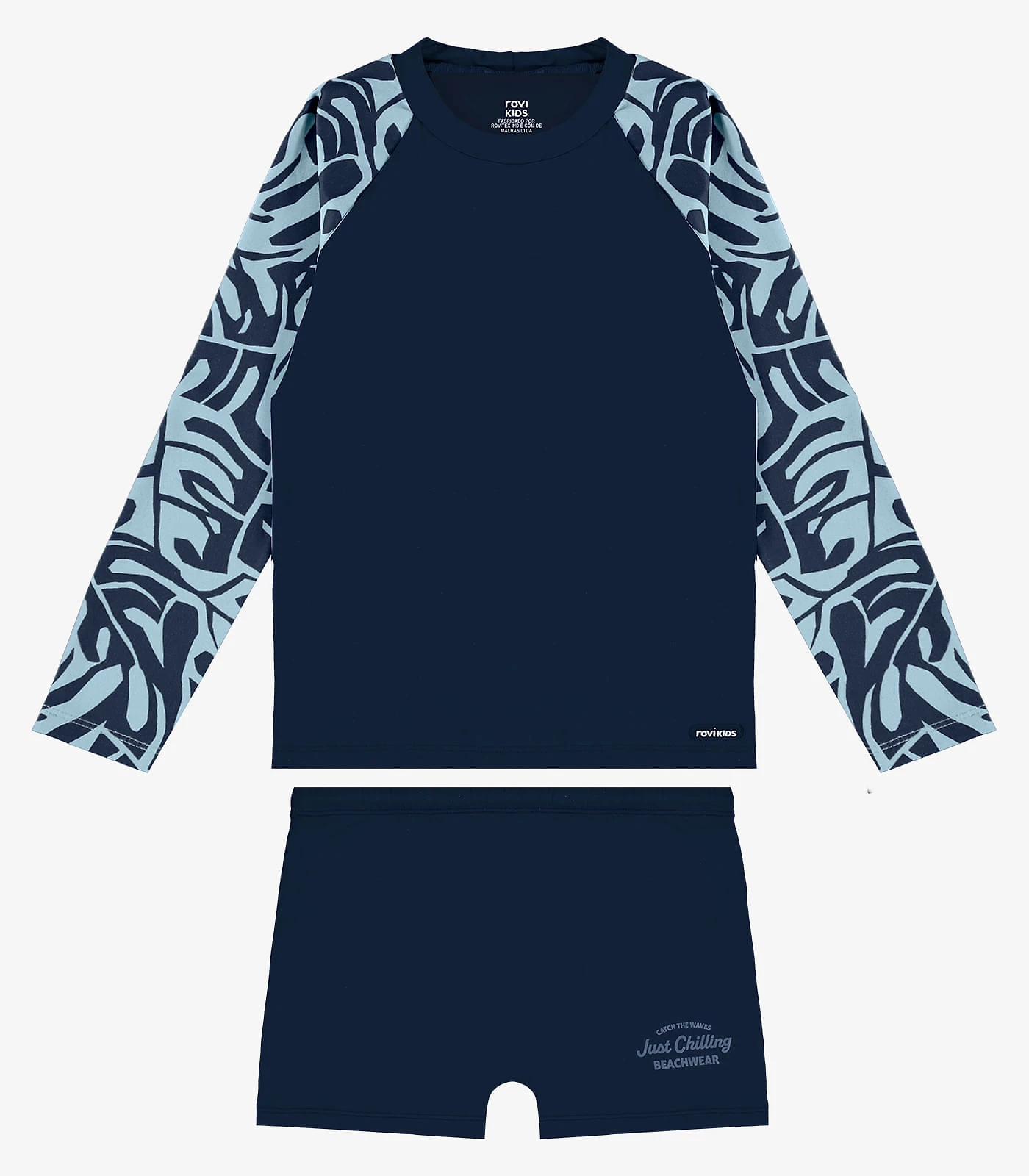 Conjunto Camiseta Manga Longa E Sunga UV Rovi Kids Azul