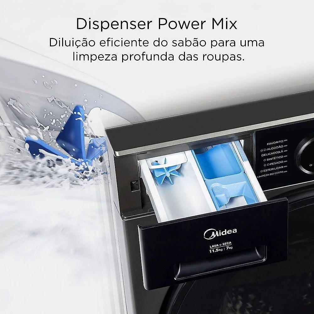Lava e Seca Midea MF205D115WB-GK-01 11kg 6kg Slim Conectada Titanium 110V