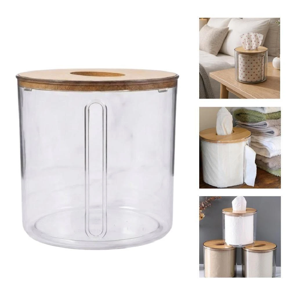 Porta Lenços Dispenser Acrílico Tampa Bambu Lavabo Transparente Kangur