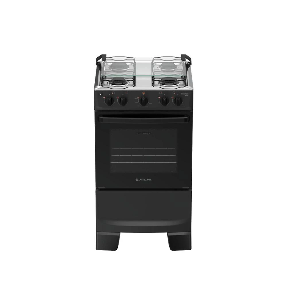 Fogão atlas mônaco plus 4 bocas com mesa inox e acendimento automático bivolt preto