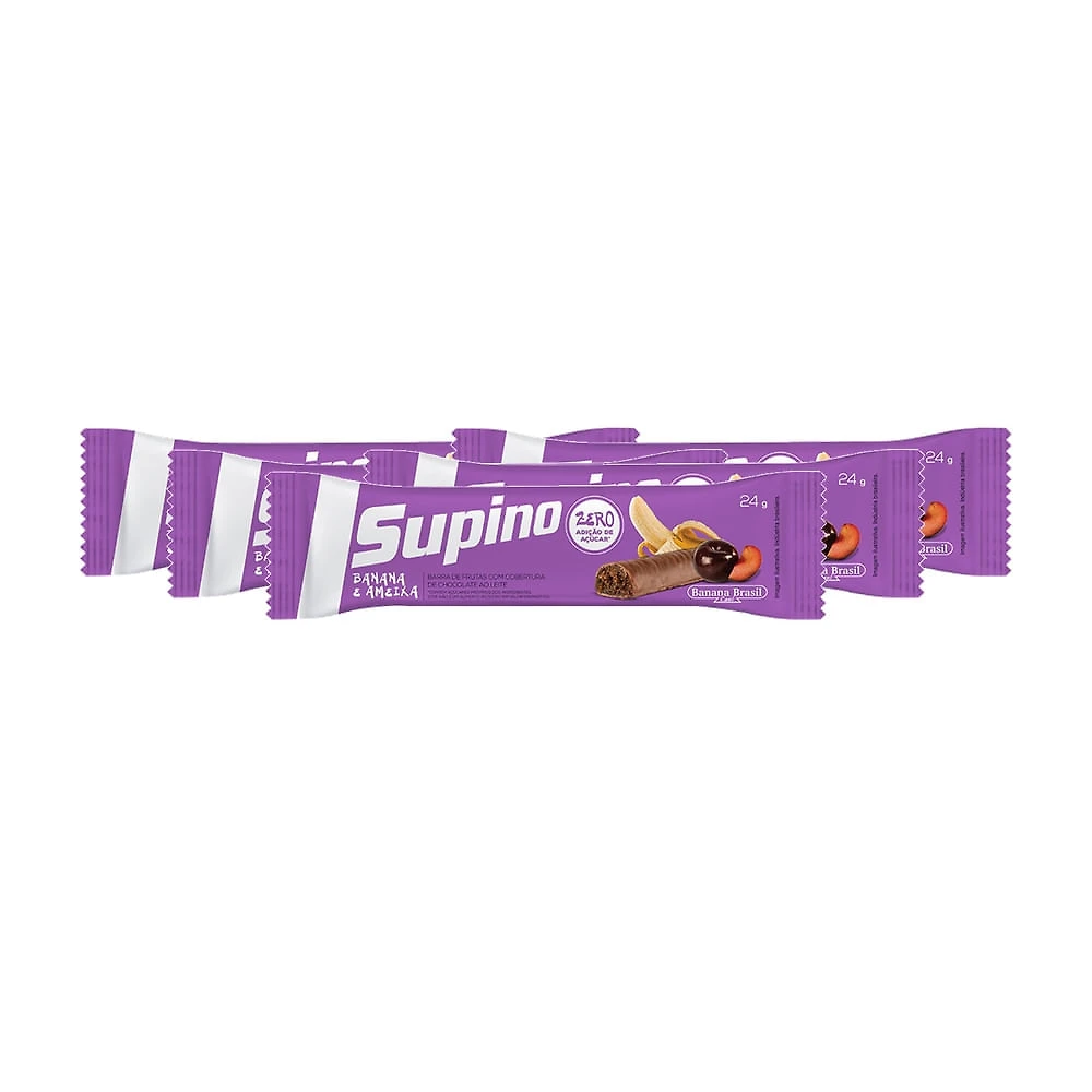 Kit 5 Barra de Fruta Supino Zero Banana e Ameixa com 24g
