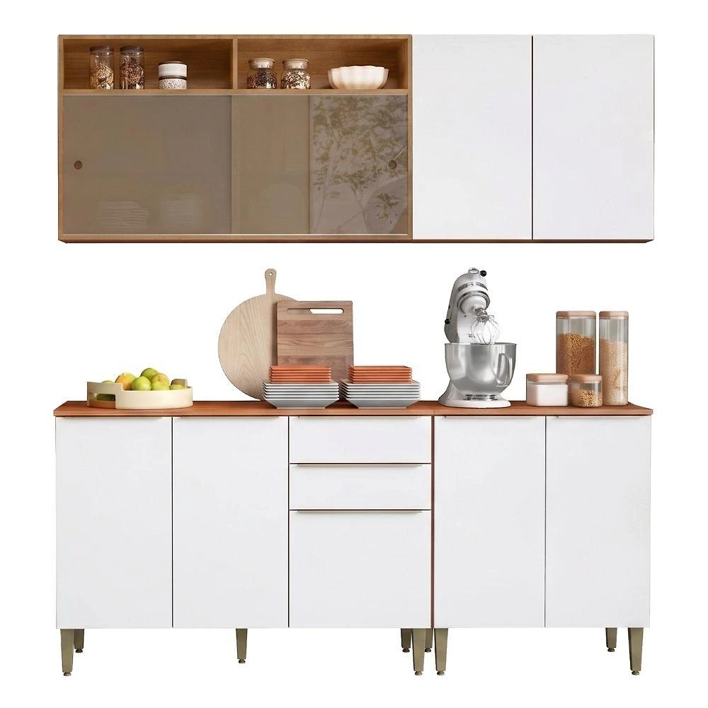 Armário de Cozinha Clara 8 Portas 2 Gavetas MDF 190CM Amadeirado Aramóveis