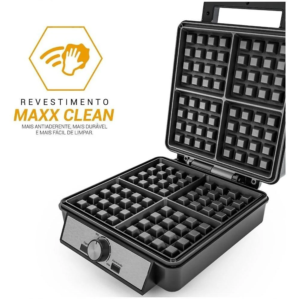Waffle Maker PWM04A para 4 Porções com Revestimento Maxx Clean Preto Philco
