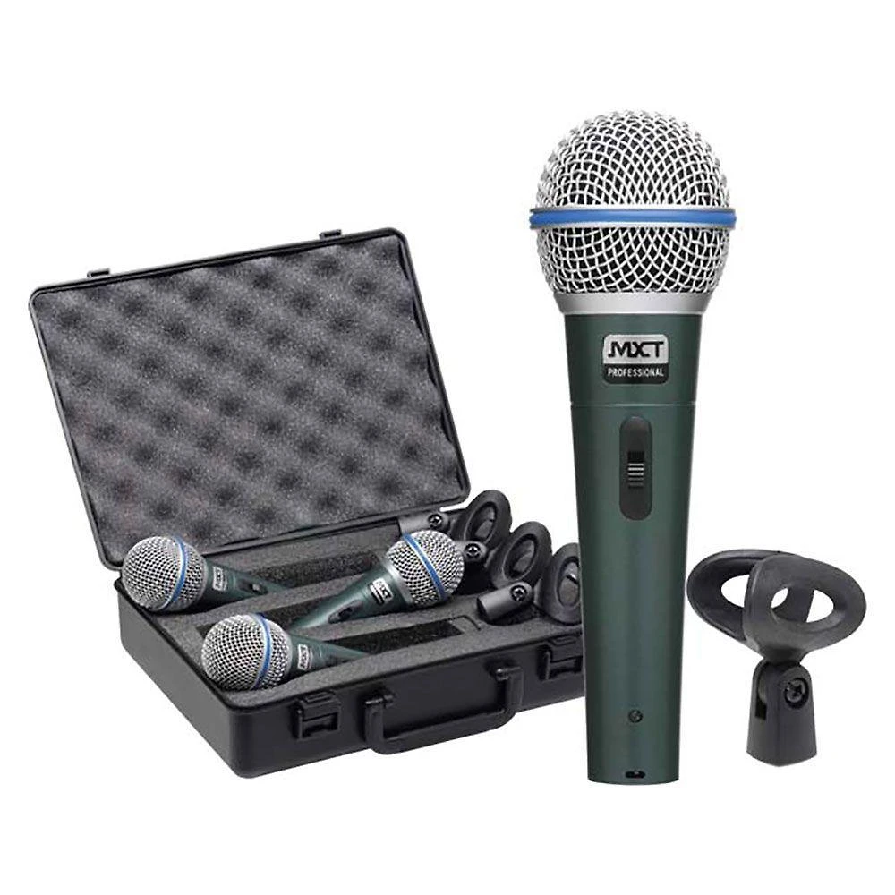 Kit 03 Microfone Mxt Dinamico Pro Bt-58a Metal Com Maleta E Cachimbo