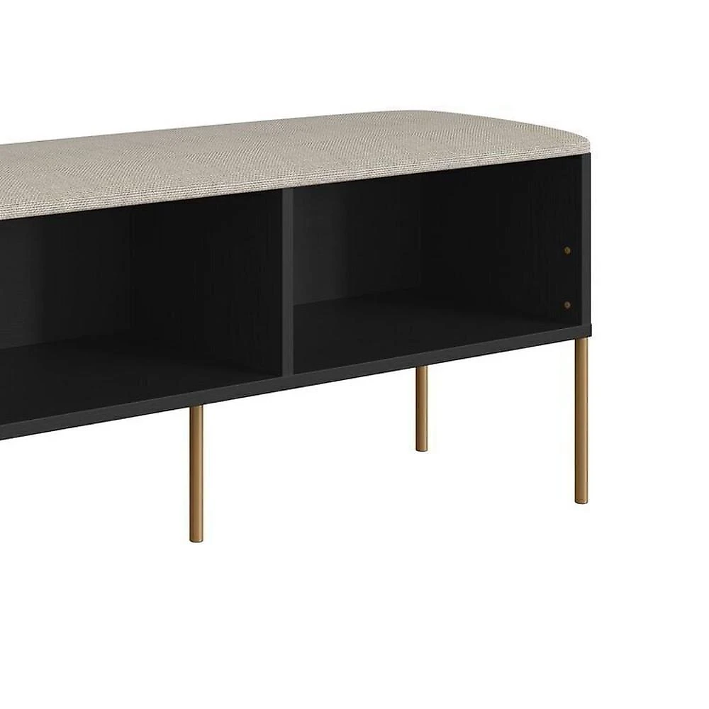 Conjunto Sapateira Banco Estofada e Prateleira Pé Metal Oslo Nero/Dourado