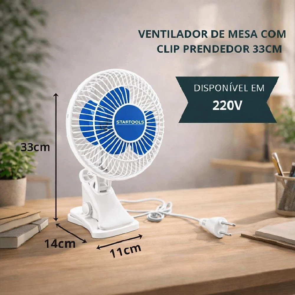 Ventilador de Mesa com Clip Yeet 25W 3 Hélices 2 Velocidades Branco 220V