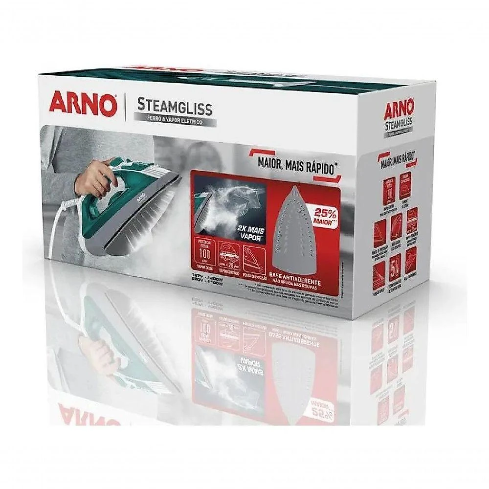 Ferro a Vapor Elétrico Arno Steamgliss FSGP 1200W Branco Verde 220V