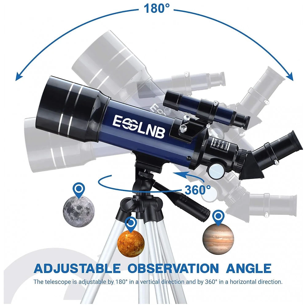 Telescópio Astronômico 15x180 com Tripé Ajustável e Adaptador de Celular, ESSLNB 36070, Azul