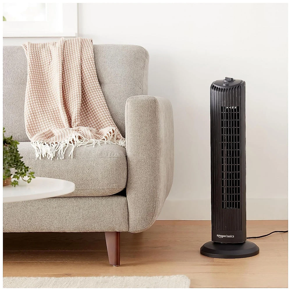 Ventilador de Torre Oscilante com 3 Velocidades e Controle Mecânico, 110V, Amz , Preto