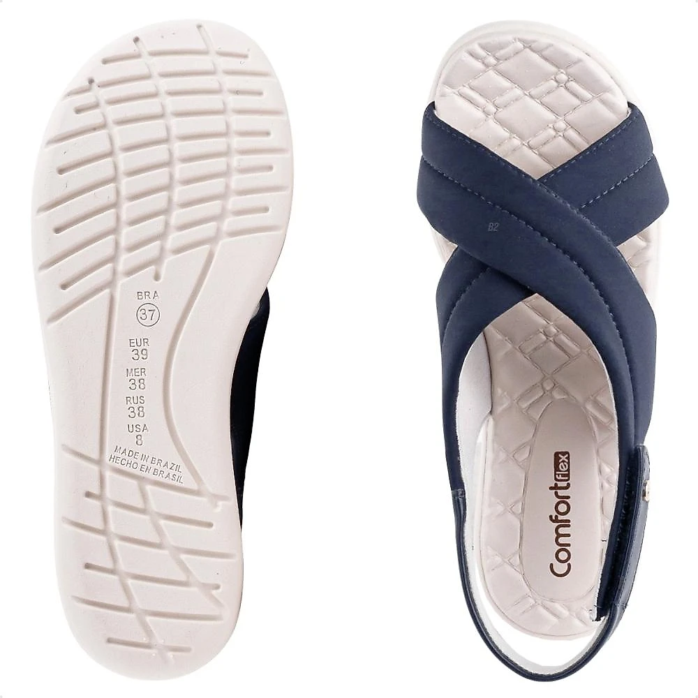 Sandália Comfortflex Tiras Cruzadas Feminina Marinho / Branco - 34
