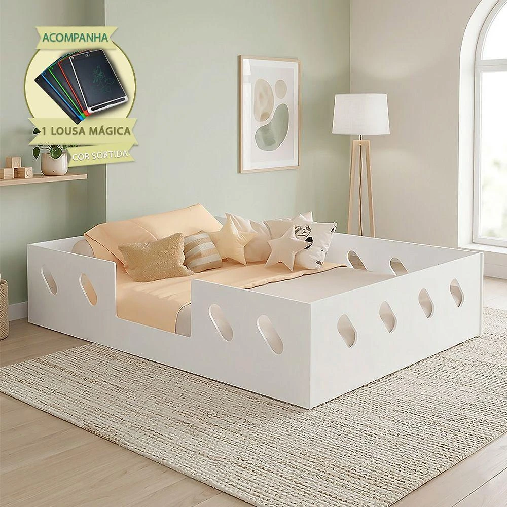 Cama Infantil Montessoriana Casal Helena com Lousa Mágica em MDF Branco