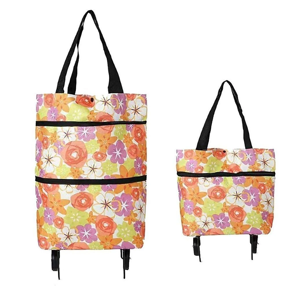 Bolsa de Compras Dobrável com Rodas OEM em Tecido 21cm X 28cm Laranja Unissex