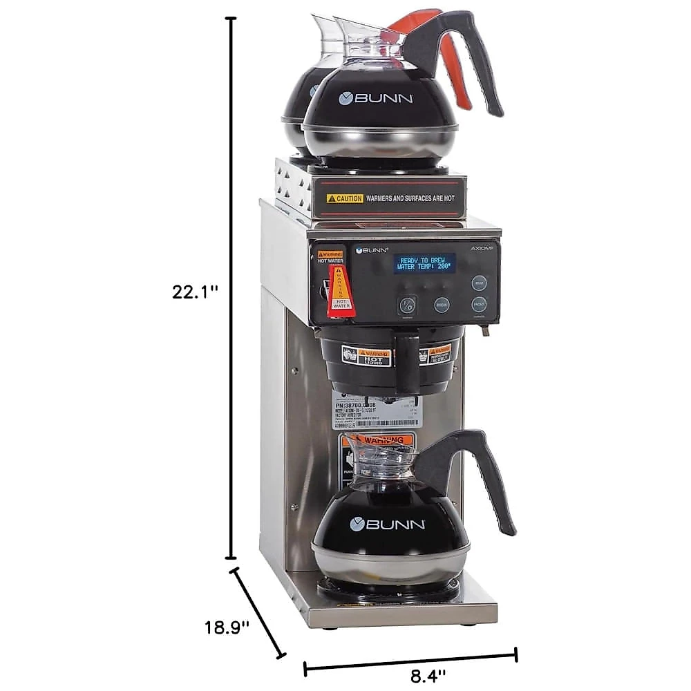 Cafeteira Automática BUNN Axiom DV3 com Duas Resistências Superiores, Torneira de Água Quente e Funil SplashGuard - Prata