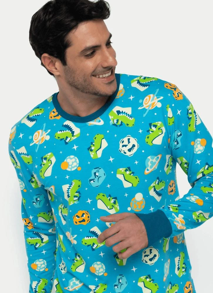 Pijama manga longa ultra visco masculino dino astronauta