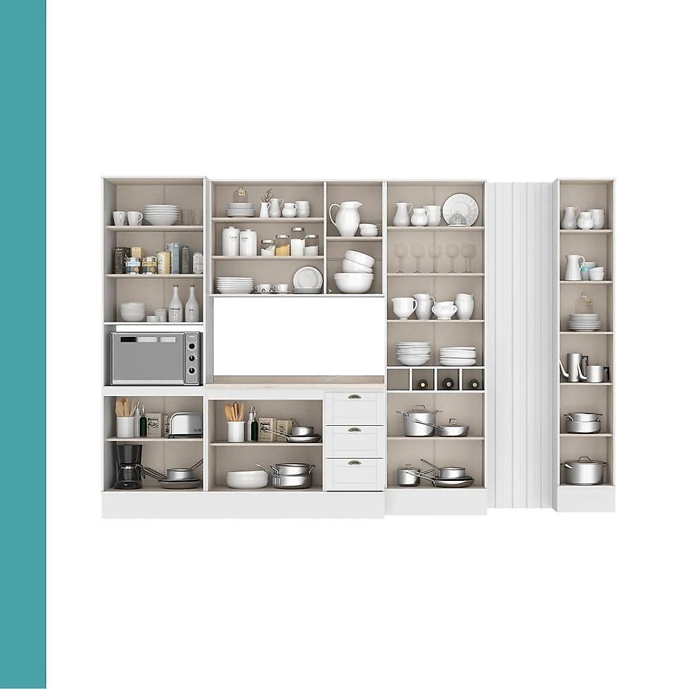 Cozinha Milla Mona 15 Portas 3 Gavetas MDF 350CM Branco Móveis Carraro webcontinental-7893455163849