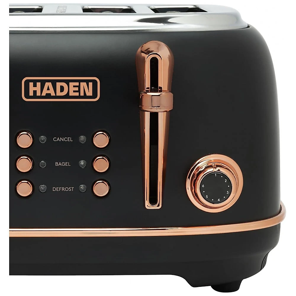 Torradeira HADEN Heritage inox 4 fatias preta e cobre com fenda extra larga e 6 níveis de tostagem 1500W 110V