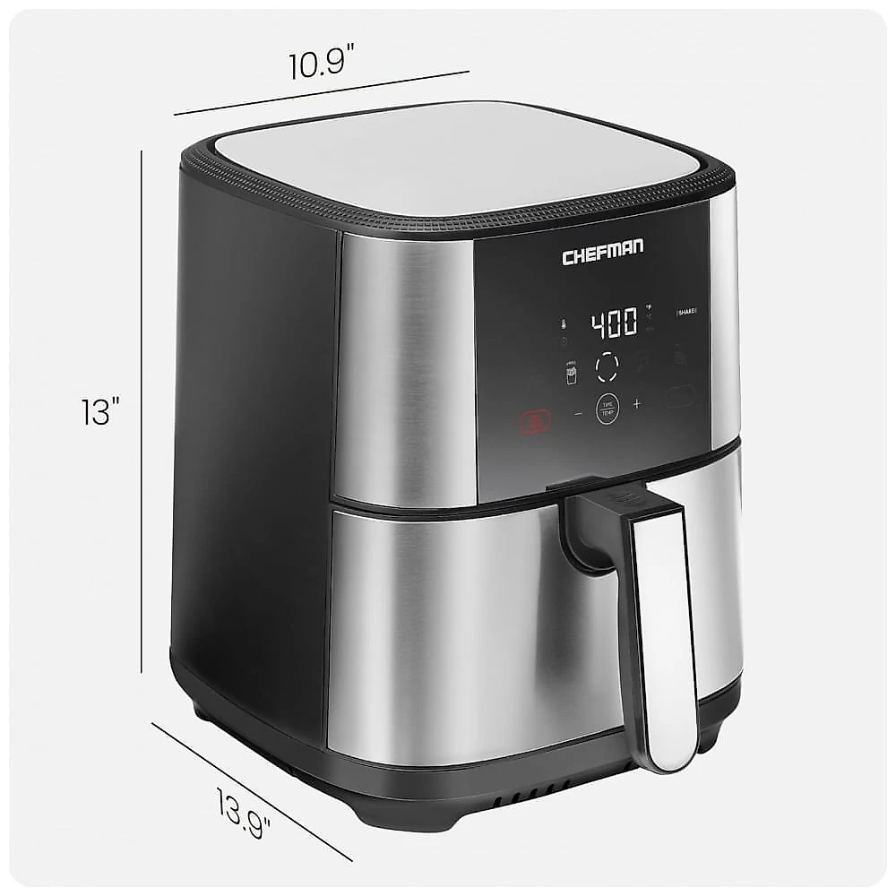 Fritadeira elétrica sem óleo 4,7L Chefman inox painel digital 4 programas lembrete para agitar desligamento automático 1500W 110V