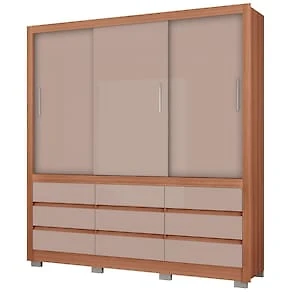 Miniatura Guarda-Roupa Bartira Arezzo com 3 Portas e 9 Gavetas Externas - 207,4cm de largura Avelã/Capuccino