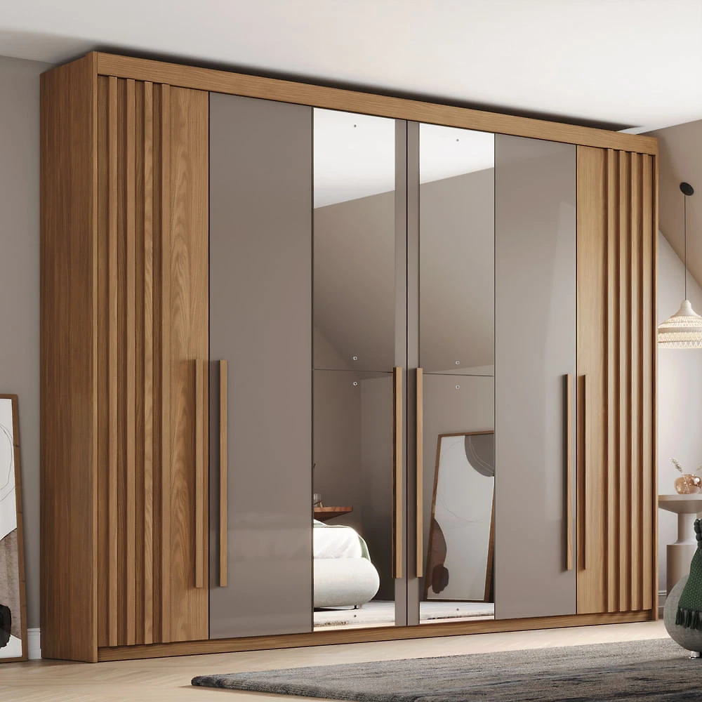 Guarda Roupa Casal 6 Portas Com Espelho 4 Gavetas Flex Henn