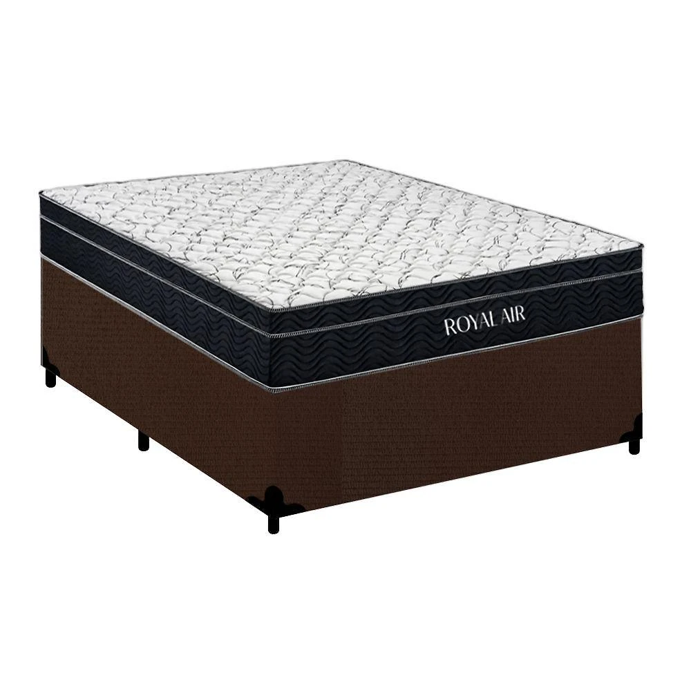 Kit Cama Box Casal Royal Air Pillow Top Molas Ensacadas Suede Marrom Royal Sleep