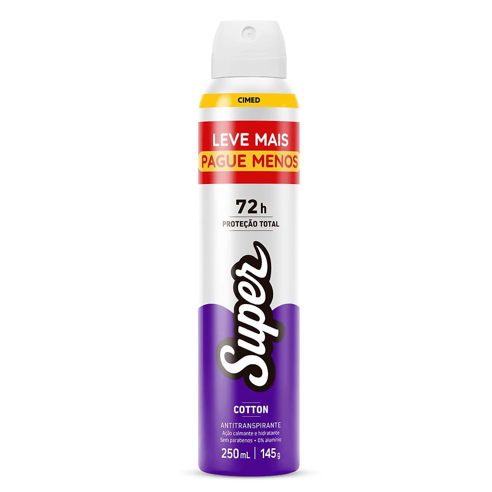 Desodorante Super Proteção Total Feminino Cotton Aerosol Antitranspirante 72h 250ml