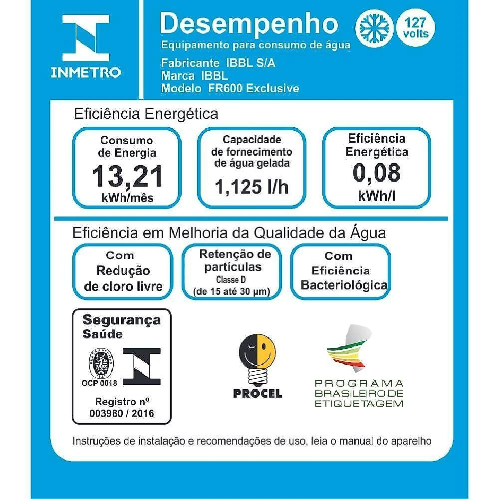 Purificador de Água ibbl exclusive fr600 preto 127v refrigerado 53041001