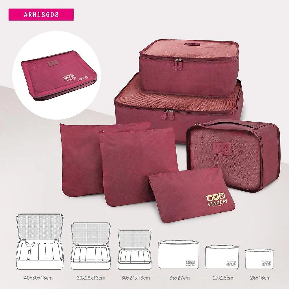 Organizador De Malas De 6 Peças Estampa Lisa Jacki Design Vermelho Escuro