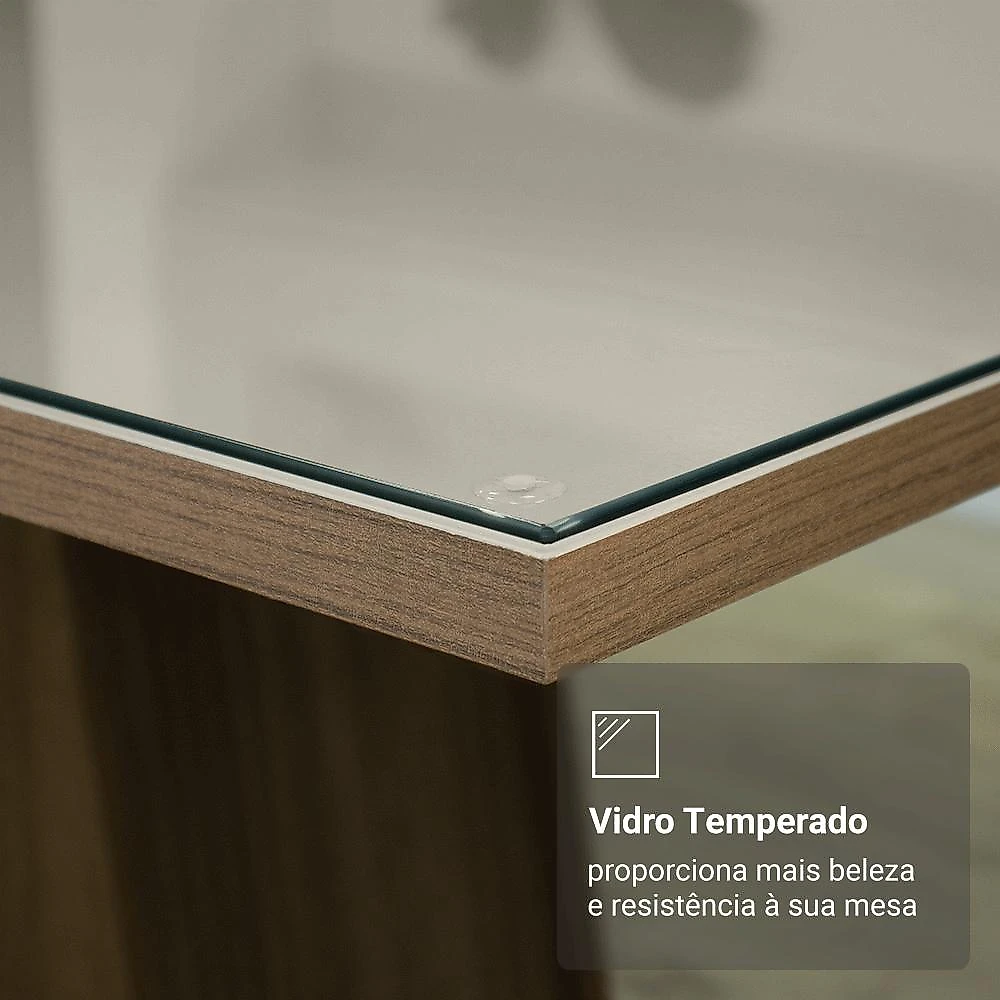 Conjunto Sala de Jantar Tampo de Vidro 4 Cadeiras Rustic/Crema/Imperial Sálvia Madesa