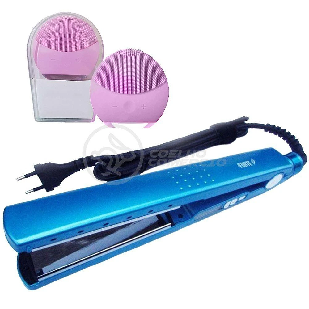 Kit 1 Prancha Nanotitanium + 1 Esponja Facial Rosa Bebê Nº13