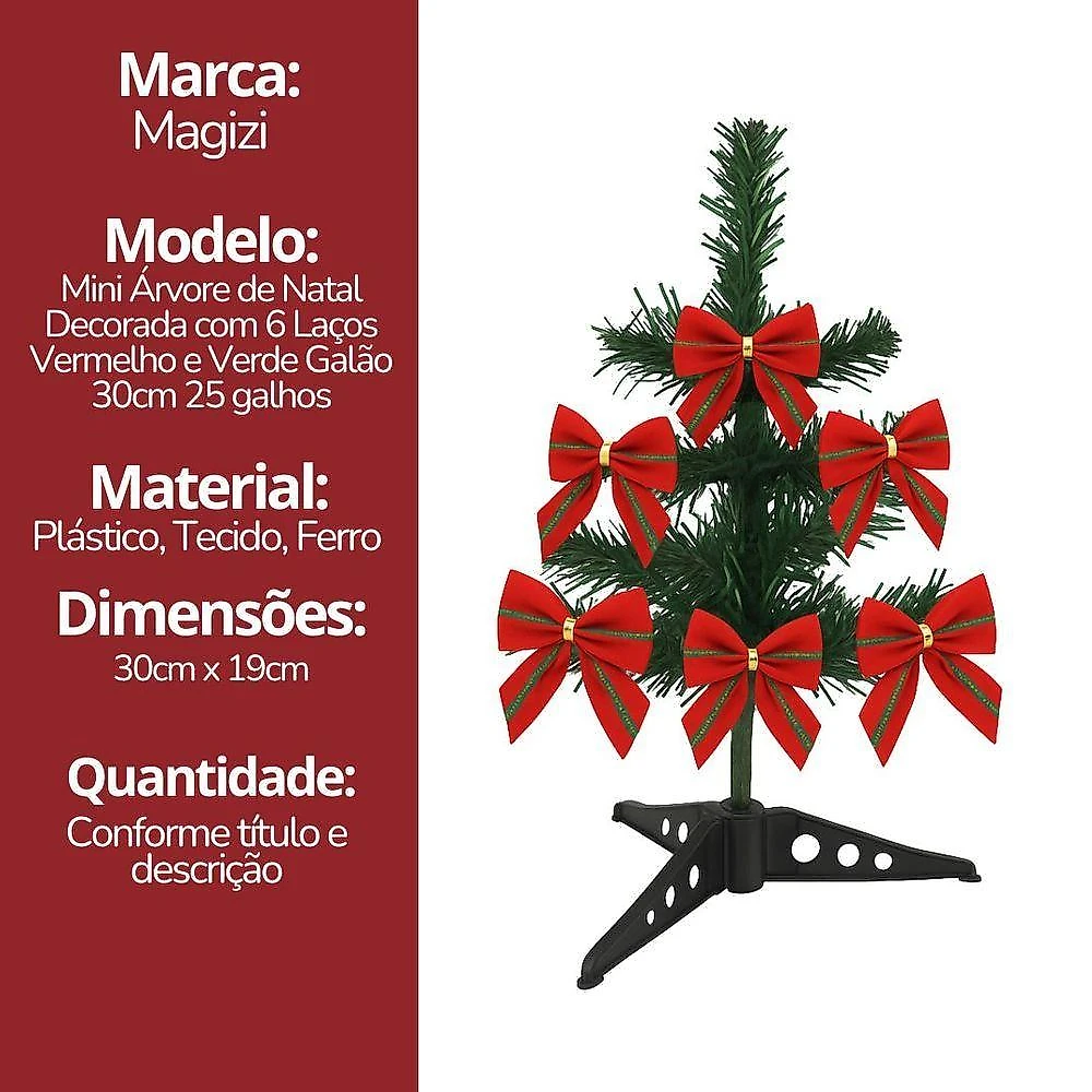 Árvore de Natal Mini Decorada 30CM com Laços Vermelho e Verde Master Christmas