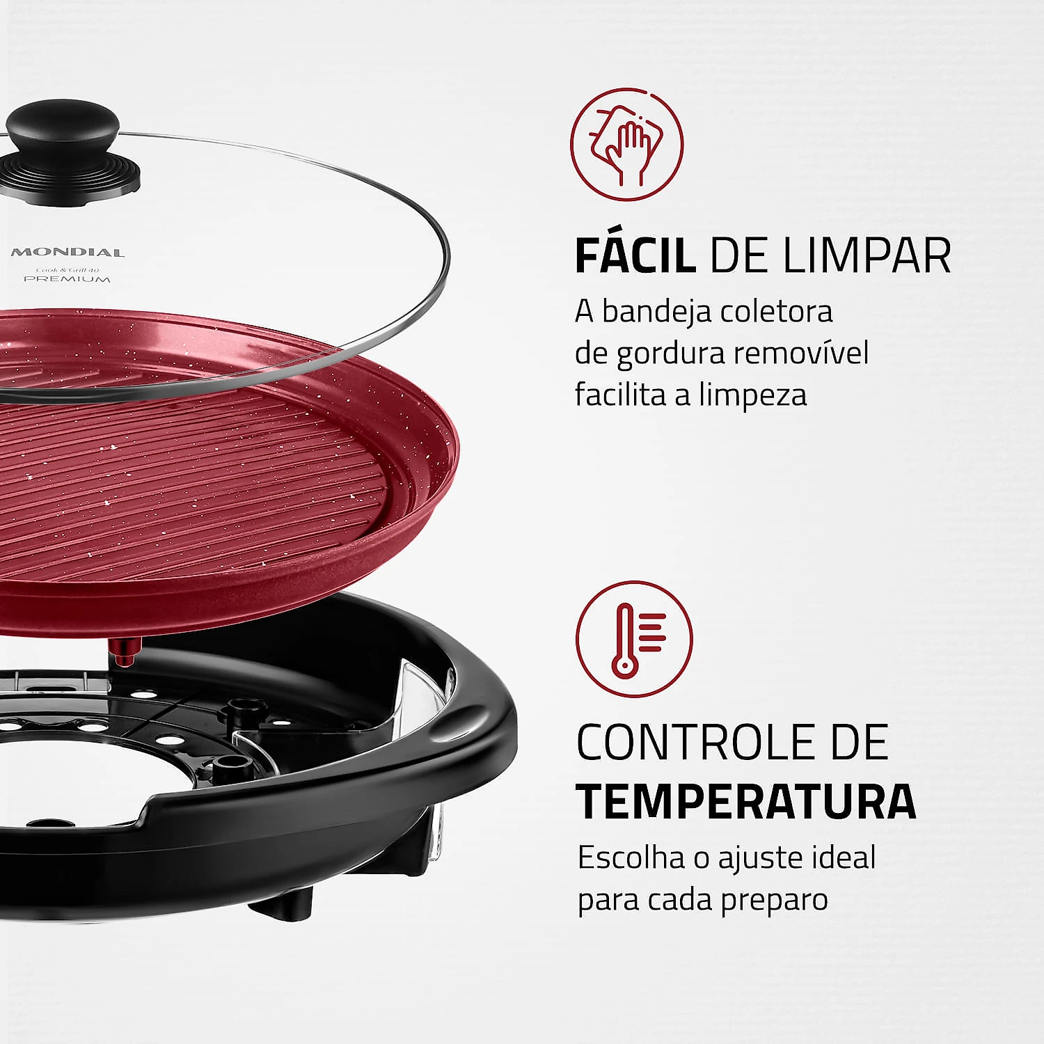 Grill Redondo Mondial Cook & Grill G-03-RC GRILL G-03-RC 127V/60HZ RED CERAMIC