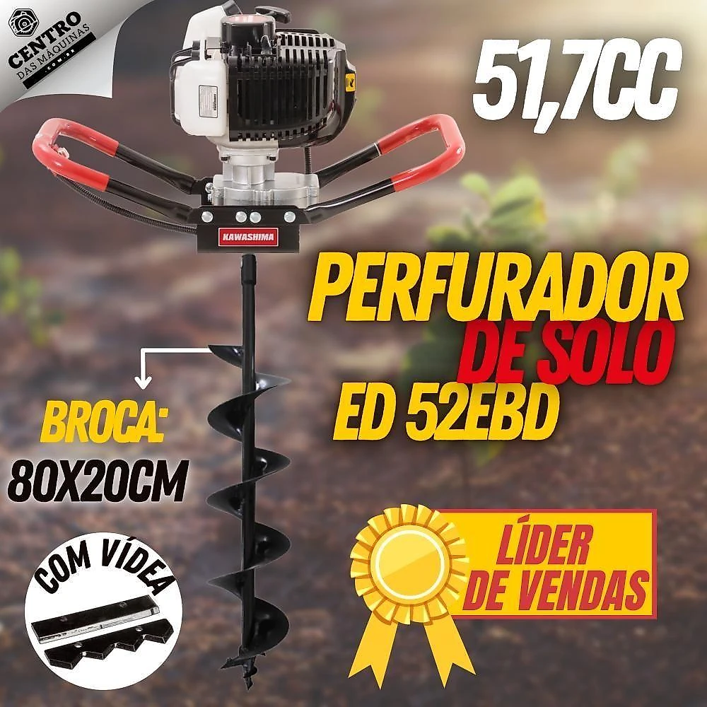 Perfurador De Solo Kawashima 52Cc 2T Broca De 80X20Cm