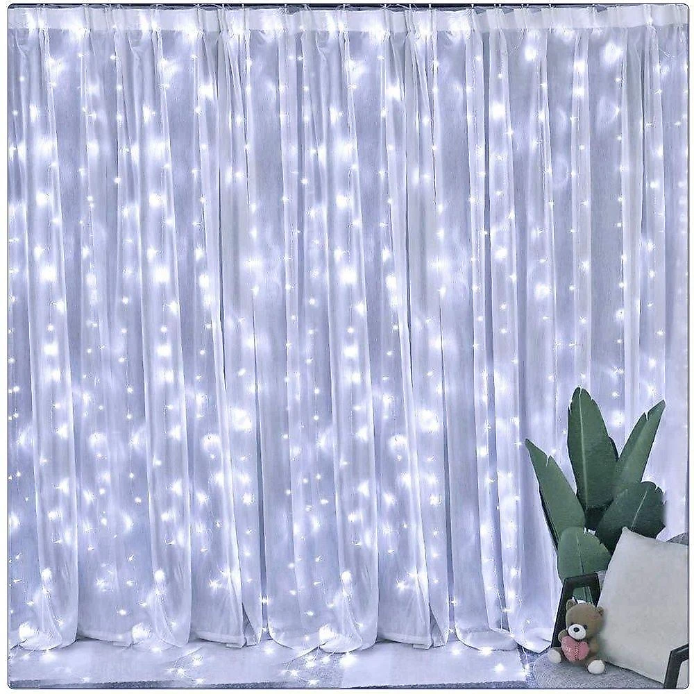 Cortina de Luzes LED Cortina 300 Leds Branca 3x3 Metros com Temporizador Branco OEM
