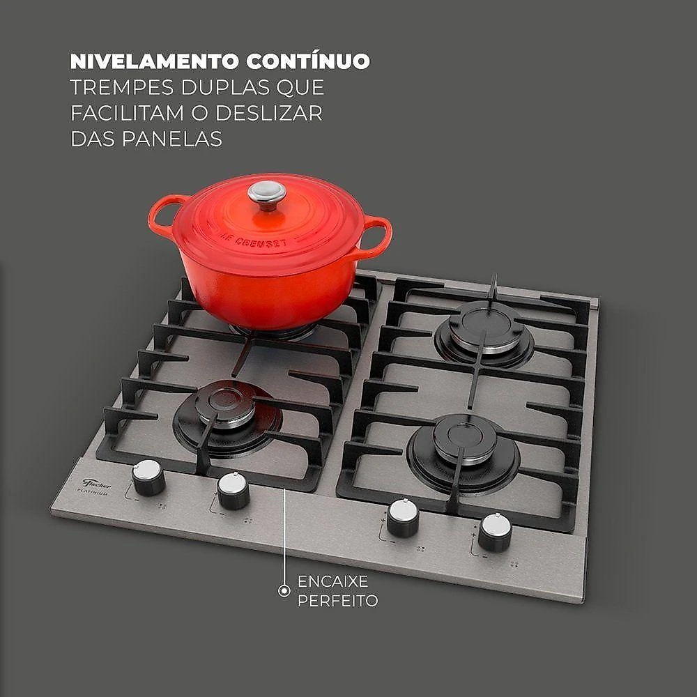 Fogão Cooktop A Gás Fischer 4 Bocas Platinium Prime Bivolt