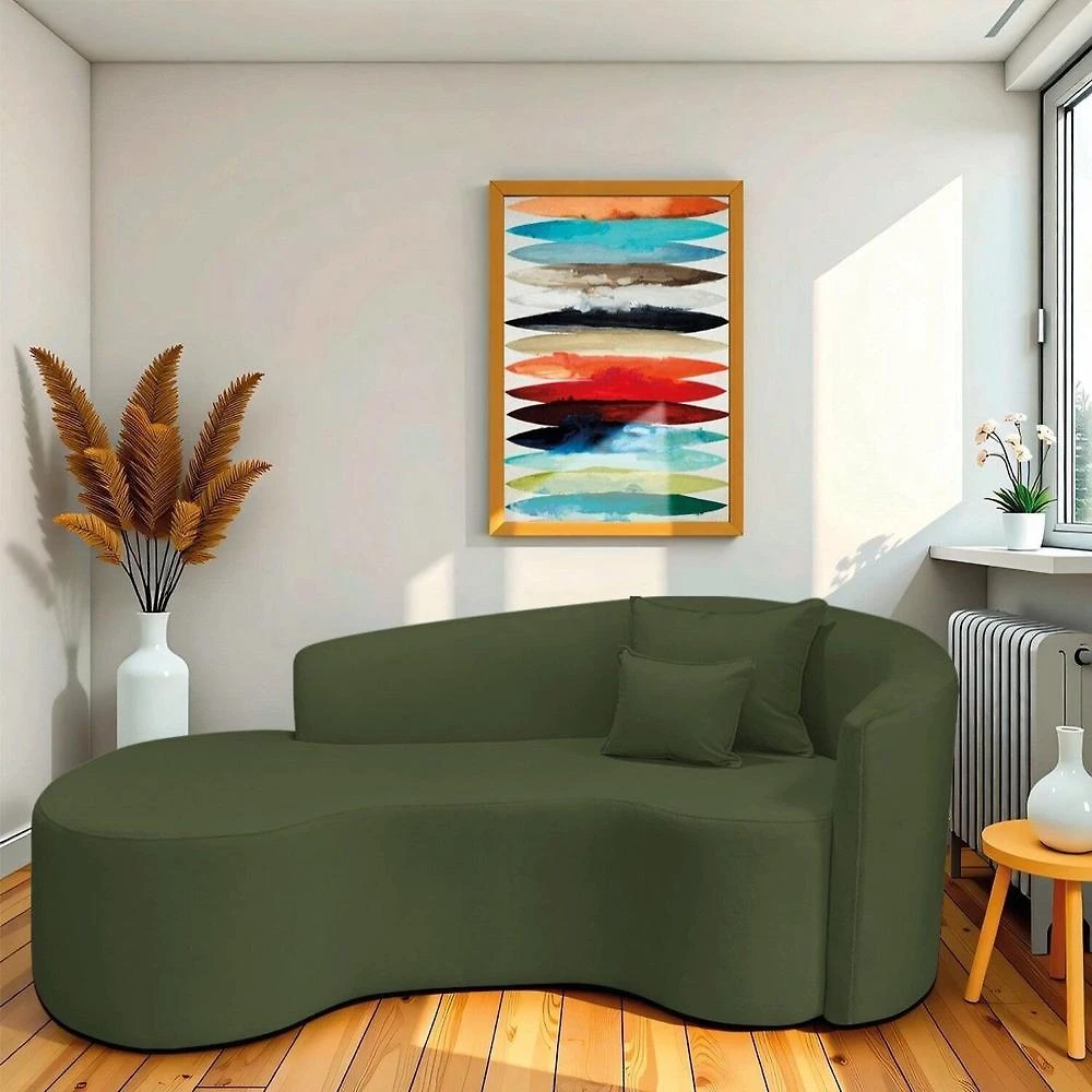 Recamier Curvo Orgânico 200cm 3 Lugares Lado Esquerdo para Sala de Estar Linho Londres